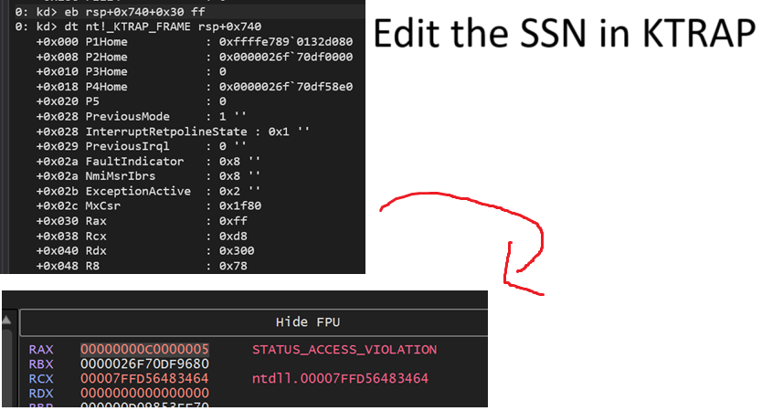 Windows 11 KTRAP_FRAME Alt Syscalls Hells Hollow access violation invalid arguments